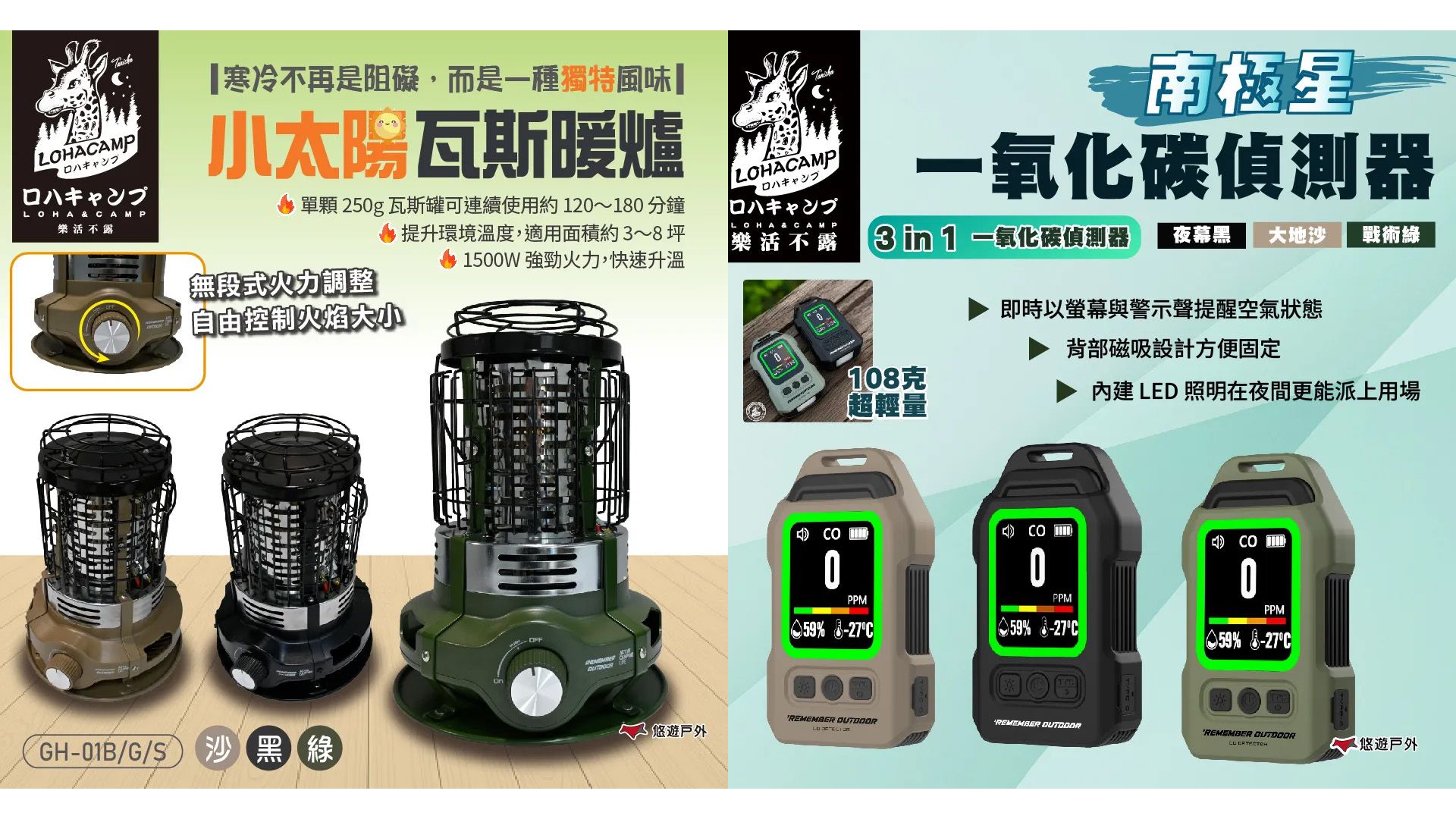 人生不登出必備！樂活不露小太陽瓦斯暖爐、一氧化碳偵測器，兩款露營用品推薦。