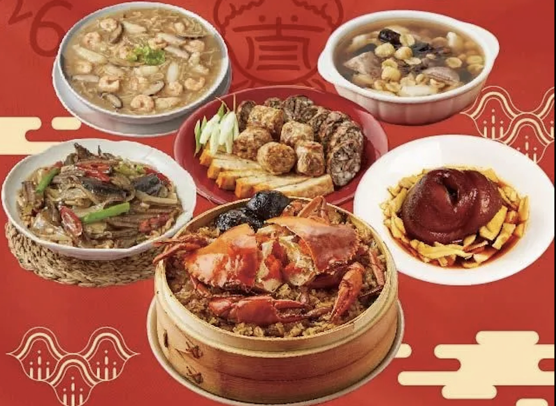 2026 年夜飯首選！錦霞樓六品團圓宴，紅蟳米糕、手撥蝦羹、鱔魚意麵等六道年菜，在家就能吃到正港台南味。