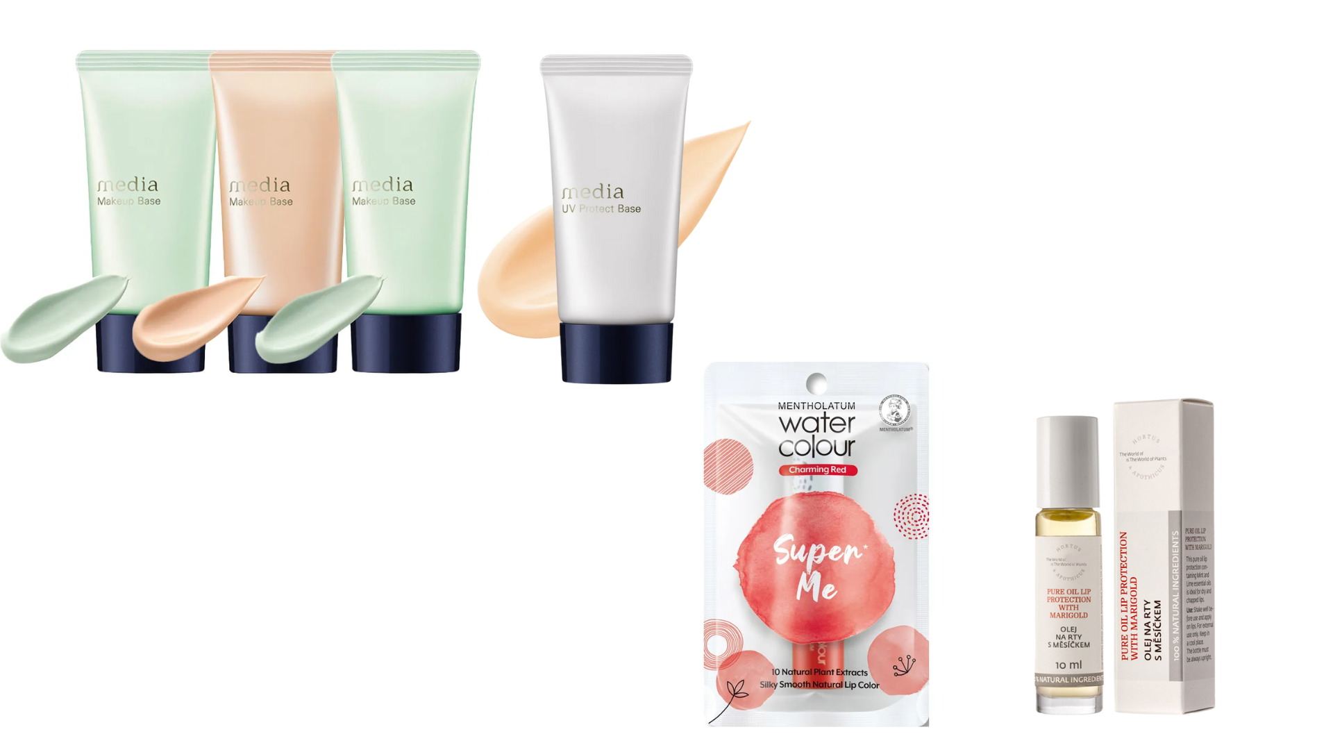 初學者必收 3 款淡妝好物！media 媚點美肌修色粧前乳、Mentholatum 曼秀雷敦水彩潤唇膏、捷克國寶菠家護唇油，少步驟也能有好氣色。