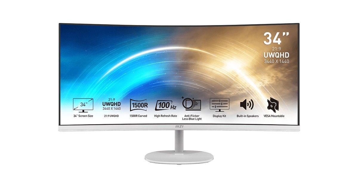 34吋大曲面螢幕特價5999元 微星Pro MP341CQW螢幕採1500R曲度與100Hz更新率