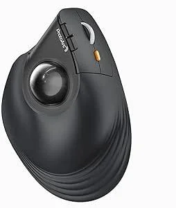 ProtoArc EM05 NL垂直軌跡球滑鼠 垂直62° 2.4G和藍芽雙重支援 無線 5檔DPI 200/400/800/1200/1600 7按鈕 光學式 適用於右手 USB充電 配備大容量電池 長時間PC操作 適用於家庭 黑色 Windows mac iPad相容