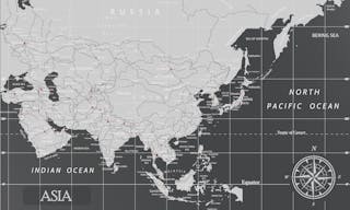 Asia minimal map with dark colors.