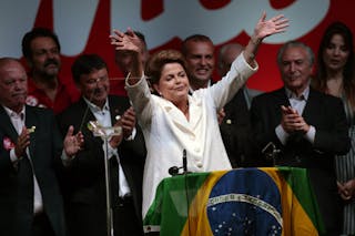 Brazil&#039;s President and Workers&#039; Party presidential candidate Rousseff celebrates after the disclosure of election results, in Br