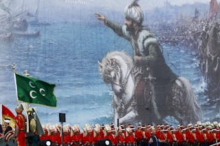 Ottoman military band of Mehter performs during a ceremony to mark the 562nd anniversary of the conquest of the city by Ottoman 