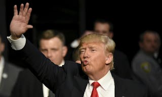 Republican U.S. presidential candidate Donald Trump greets supporters after a campaign rally in Oklahoma City