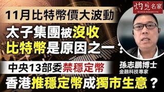 金融科技專家孫志鵬博士：11月比特幣價大波動，太子集團被沒收比特幣是原因之一？中央13部委禁穩定幣，香港推穩定幣成獨市生意？