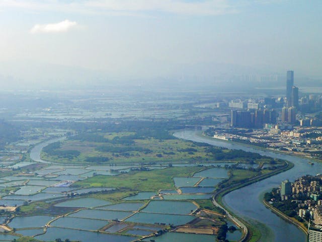 落馬洲河套地區主要用作科研，由香港政府和深圳市政府共同開發。（wikimedia commons）