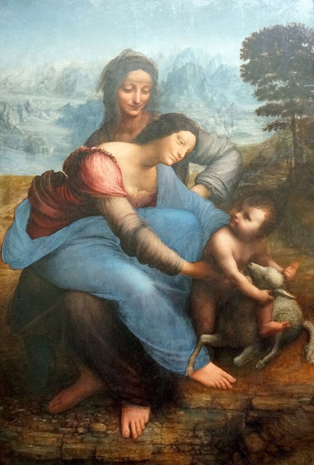 圖1：《聖安娜與聖母子》（The Virgin and Child with St Anne），達文西，1503。木板油彩， 高168 cm 闊130 cm 法國巴黎羅浮宮博物館。