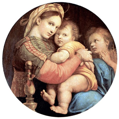 （圖5）《椅中聖母》（Madonna della seggiola）， 拉斐爾， 1513-14，木板油彩，翡冷翠帕拉提納美術館。