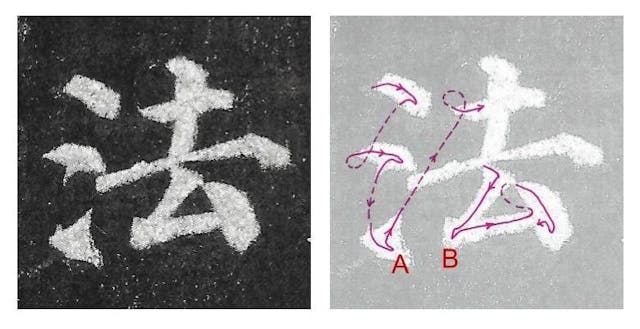 圖二：《多寳塔碑》法字運筆示意。