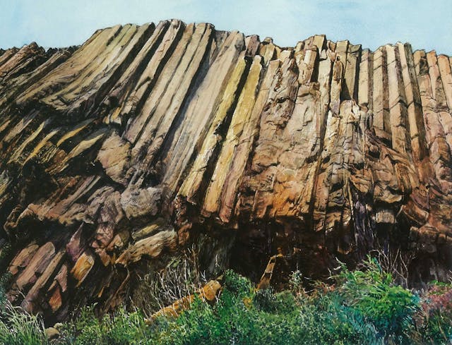 江啟明畫糧船灣的火山岩，是大自然鬼斧神工與畫功的完美結合。