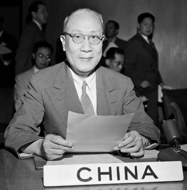 1945年，參加聯合國大會的張彭春。（歷史檔案圖片）