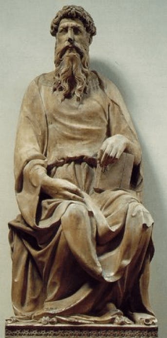 （圖7）聖約望像（St John the Evangelist），1408-1415，多那太羅（Donatello），大理石 高2.1米，翡冷翠主教座堂博物館。Museo dell&#039;Opera del Duomo, Firenze