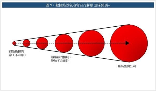 上圖說明數據錯誤氣泡如何自行膨脹，以至可以癱瘓整間公司。