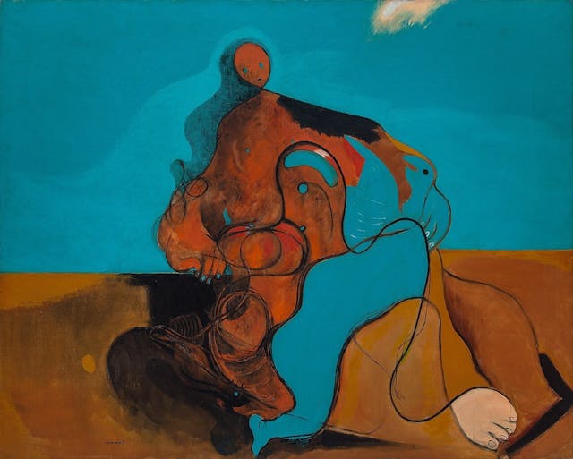 圖1：《吻》（The Kiss）恩斯特（Max Ernst ）， 1927 ， 帆布油彩， 高129 cm 闊161.2cm 古根漢博物館。