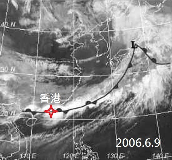 六月初典型位於香港附近的梅雨槽。（作者提供）