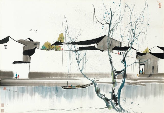 吳冠中，《水鄉人家》，1988，68cmx99cm（鳳凰藝術）