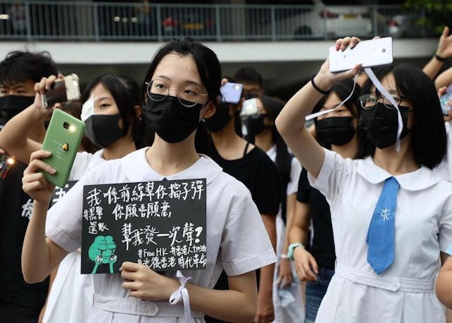 9月2日，230校中學生罷課集會有4000人參加。（亞新社）