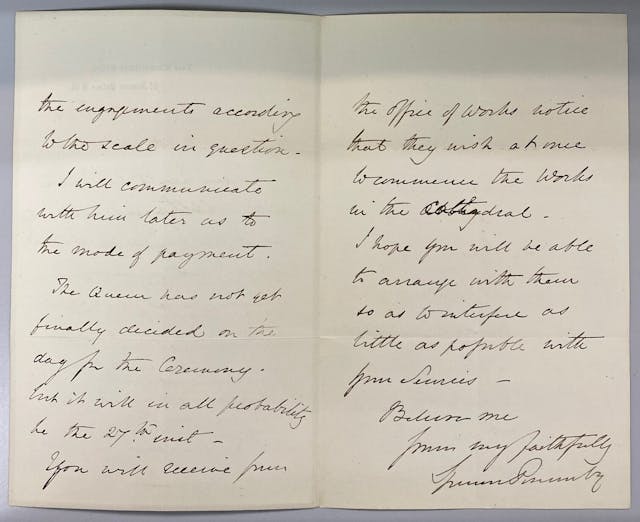 組圖三：Sir Spencer Ponsonby-Fane致他人函，1872年2月2日。信中談到一些活動的安排。信箋印有&ldquo;Lord Chamberlain&#039;s Office, St. James&#039; s Palace. S.W.&rdquo; ，Lord Chamberlain是宮務大臣之解。（筆者藏）