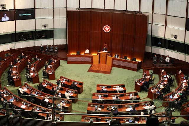 行政長官林鄭月娥今日發表上任後首份施政報告。（亞新社）