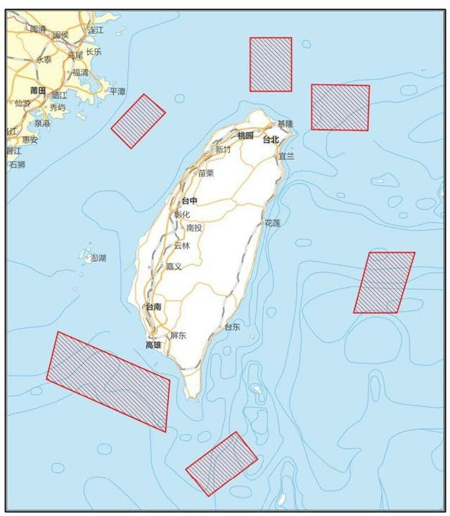 解放軍將在台灣島周邊6處海域和空域，進行重要軍事演訓，並組織實彈射擊。（央視網圖片）