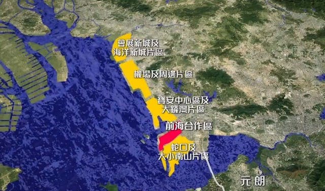 前海深港合作區的範圍，由目前的14.92平方公里，擴大逾7倍，至120.56平方公里。（無線新聞截圖）