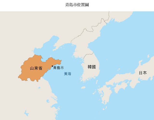 青島市位置圖。