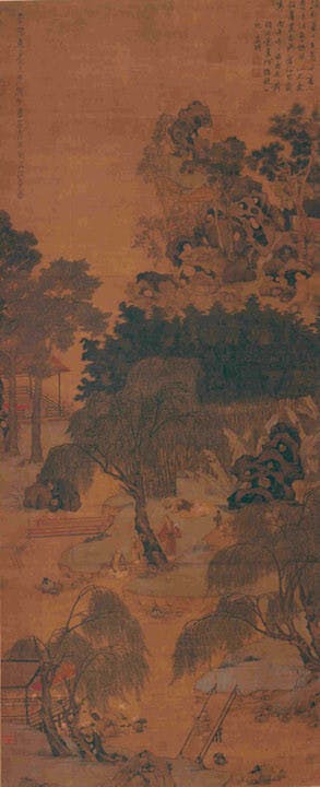 文徵明（1470 &ndash; 1559）《長林消夏圖》，1504年作，水墨設色絹本立軸（147.2 x 61厘米），香港藝術館虛白齋藏品。