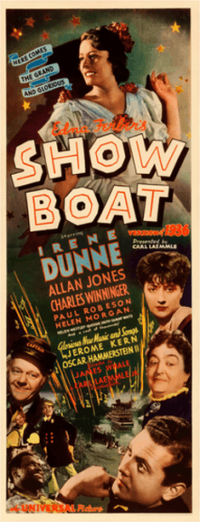 1927年名劇 《Show Boat》曾三度搬上銀幕，〈Ol&#039; Man River〉便是該劇的名曲之一，這是1936版本的電影海報。（維基百科公有領域）