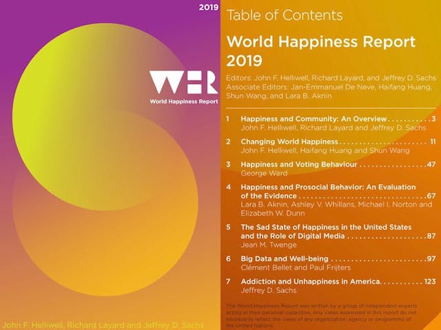 World Happiness Report《全球幸福報告》中的北歐芬蘭再度蟬聯全球最幸福國家，第二名至第十名依序為丹麥、挪威、冰島、荷蘭、瑞士、瑞典、新西蘭、加拿大和奧地利。