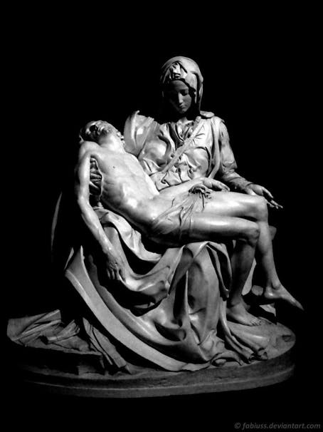 （圖2）《聖殤》（Pieta），米高安哲羅,1498-99，大理石，高1.74 米、 闊1.95 米。梵蒂岡聖彼得大教堂。