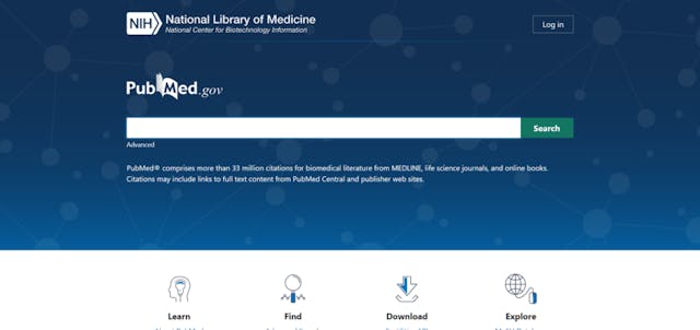 PubMed網站是隸屬美國國家醫學圖書館，主要用於檢索生命科學和生物醫學參照文獻及索引，向公眾公開的免費搜尋引擎。（PubMed網站截圖）