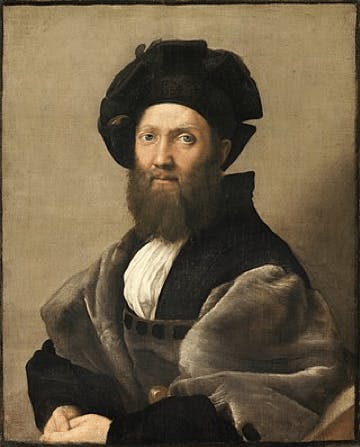 （圖5）《卡斯蒂柳安像》（Portrait of Baldassare Castiglione），拉斐爾，1515。帆布油彩，高82 cm、闊67 cm。法國巴黎羅浮宮博物館。