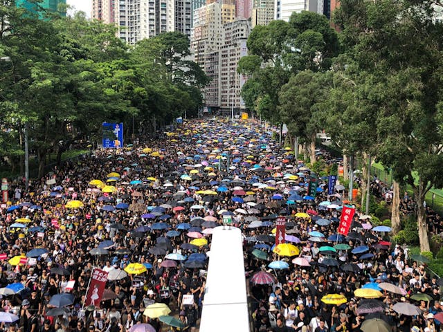 遊行隊伍從維園出發，佔據高士威道東西行車線。