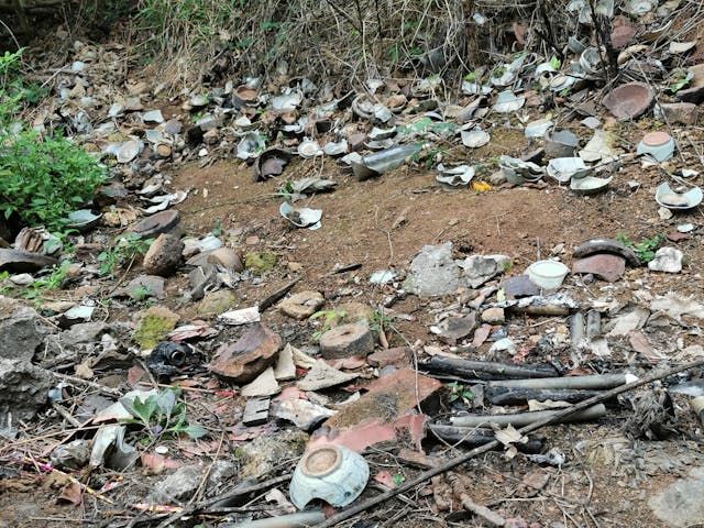 窑場遺址地表仍可見大量青花瓷碎，燒瓷用的匣砵、墊座等器物；地下約400年的窑場堆積，為考古發掘與窑業研究提供豐富材料。