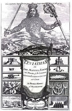 《利維坦》（Leviathan）是湯瑪斯&middot;霍布斯於1651年出版的一本著作，是西方著名和有影響力的政治哲學著作之一。（Wikipedia Commons）