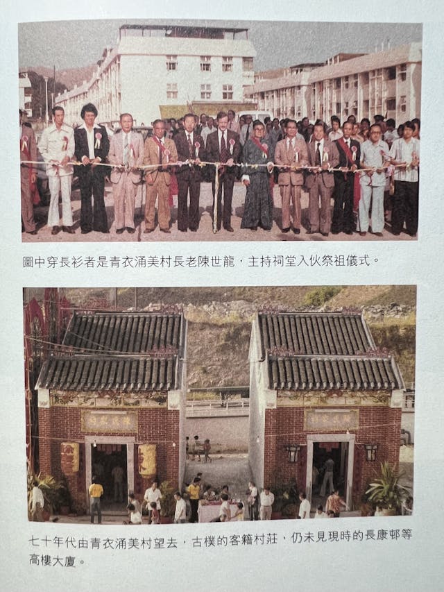 青衣陳氏原居民兄弟各建的祠堂，為了配合新市鎮的發展，全面拆掉成為今天的長康邨。圖為《被忽略的主角》163頁截圖。（作者提供圖片）