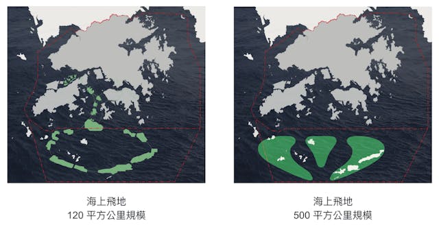 不同規模的海上飛地。