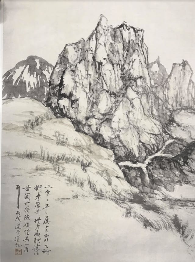 饒教授2006年繪敦煌〈西北道中所見〉。（香港大學饒宗頤學術館）