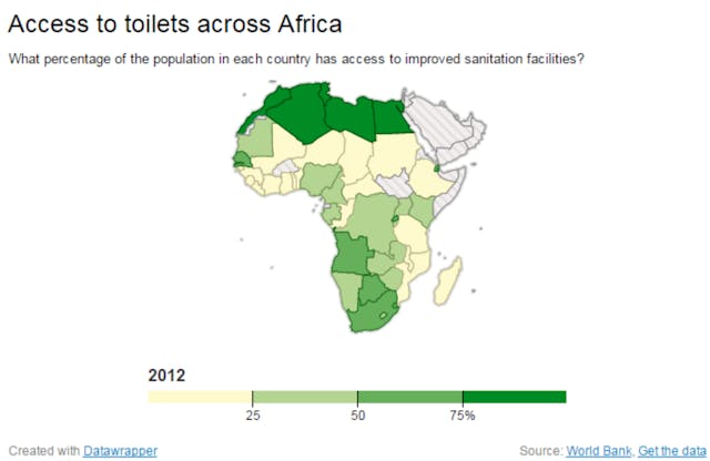 2012年非洲各國衛生設施充足率比較圖；http://www.theguardian.com/global-development-professionals-network/2014/aug/28/interactive-infographics-development-data