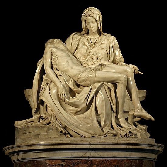 圖2：《聖殤》（Pieta），米高安哲羅（Michelangelo），1498-99。高174 cm 闊195cm 梵蒂岡聖彼得大教堂。