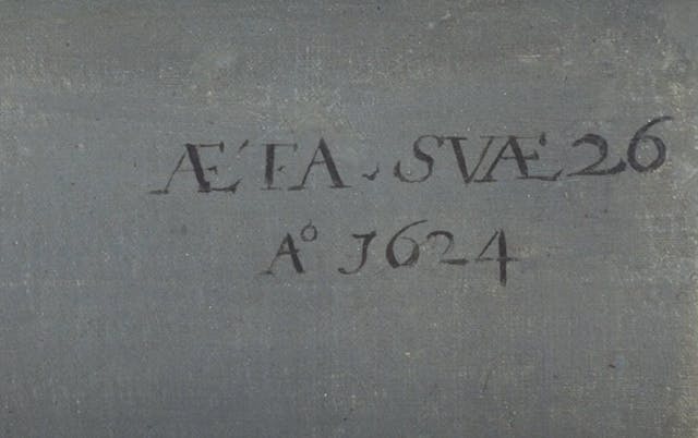 圖2：《笑容騎兵》局部&mdash;&mdash;作畫年份與人物年齡，哈爾斯，1624，帆布油畫，高83cm，寬67.3cm，倫敦華萊士收藏館。The&nbsp;Laughing Cavalier, Frans Hals, the Wallace Collection, London.