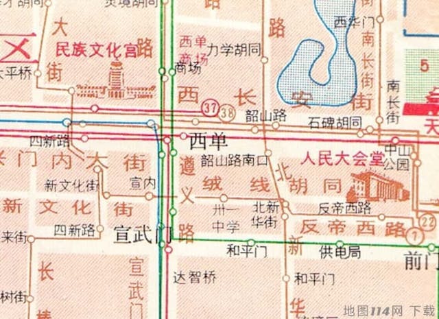 1969年的北京交通圖（下圖展示同樣地方）。