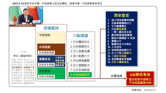 習近平在峰會上提出，向中亞國家提供260億元人民幣融資與無償援助。