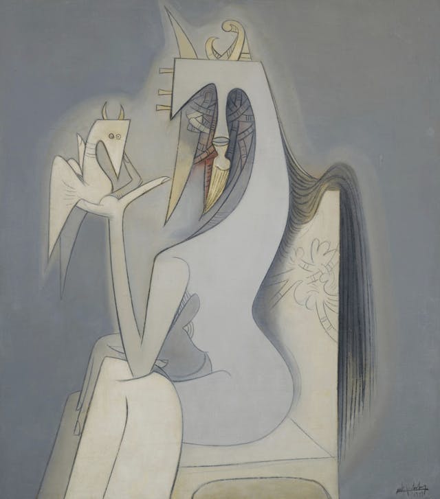 圖 2：&lt;I&gt;Femme avec oiseau&lt;/I&gt;,1949,Oil on canvas, Collection of Cynthia Hang, Former Collection of Gabriel Garcia Marquez.（亞洲協會香港中心提供圖片）