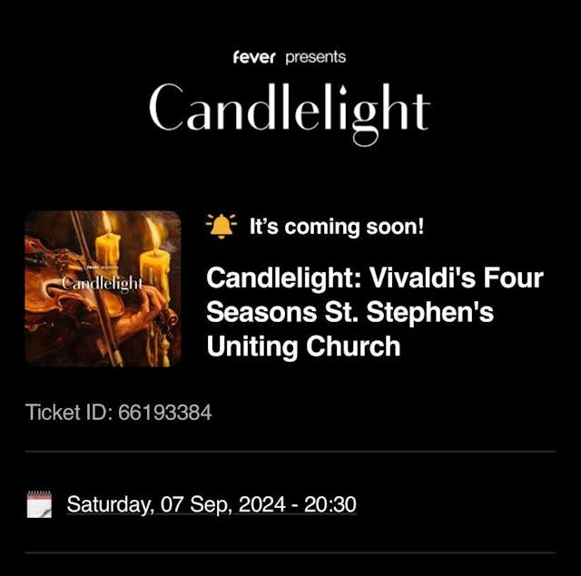 在St. Stephen&rsquo;s Uniting Church Candlelight 的約會，欣賞《Vivaldi&rsquo;s Four Seasons 》。