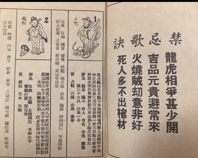 字花書有36個古人的名字和數字，方便賭仔按圖索驥下注。（劉銓登供圖）