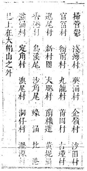 康熙二十七年（1688）靳文謨編的《新安縣志》指明大帽山之外已有九龍村的村名。（三聯書店提供圖片）