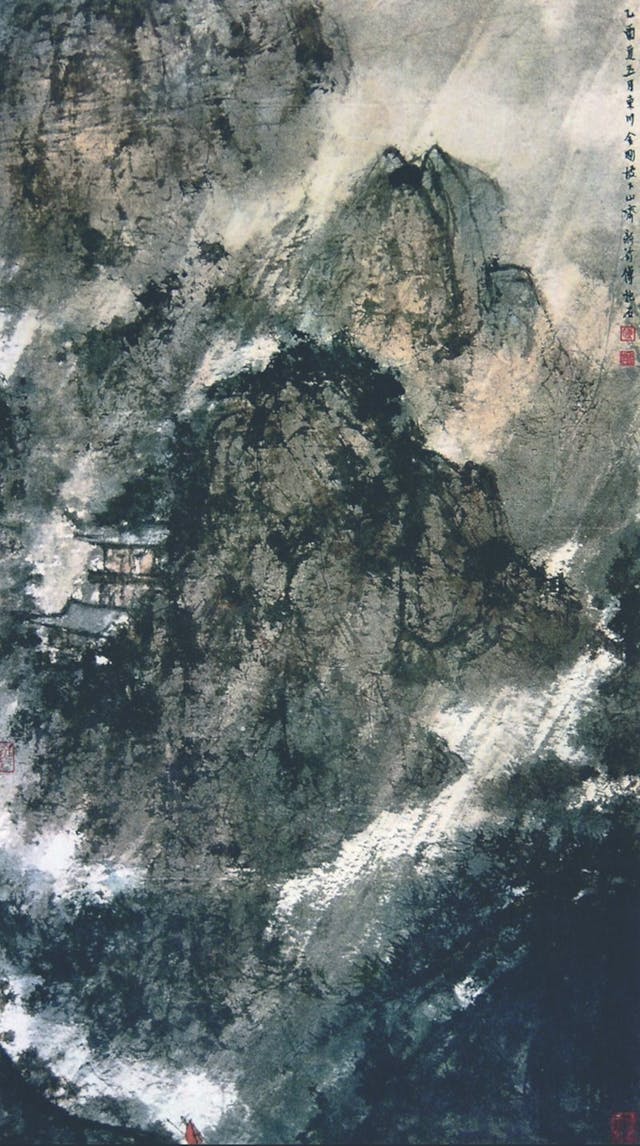 傅抱石大師作品：《瀟瀟暮雨》，高103.5 cm x 寬59.4 cm，今藏於南京博物院。