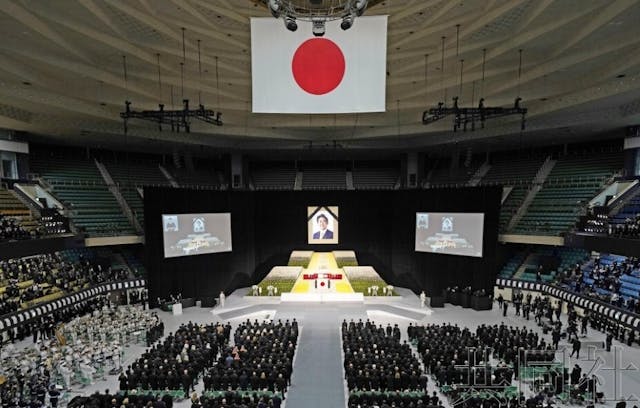 日本前首相安倍晉三國葬周二在日本武道館舉行。（共同社）